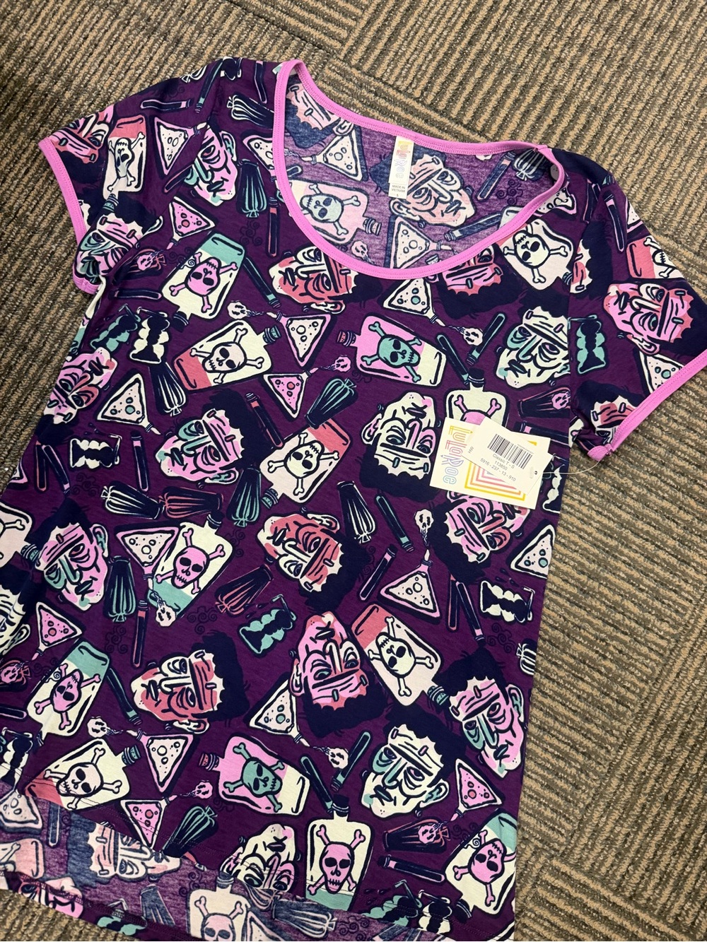 NWT LuLaRoe Halloween Classic T Skull Frankenstein Purple Potion Sz S